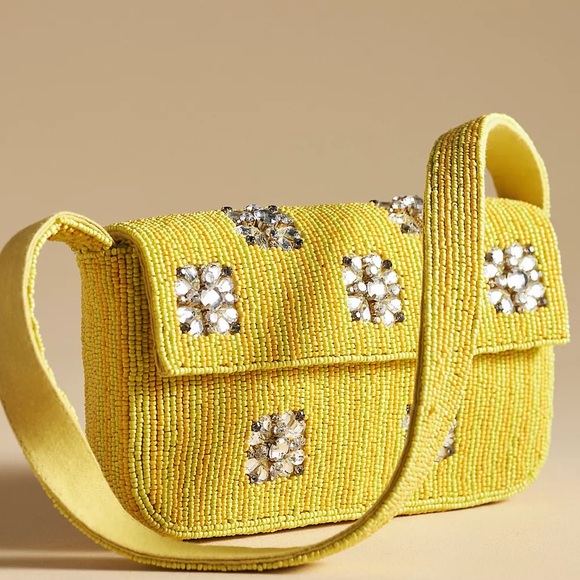 Anthropologie Handbags - Anthropologie The Fiona Beaded Bag Yellow Geometric